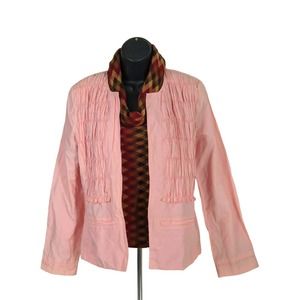 Womens Chico's Cardigan Open Crinkled Front Wind Blazer Jacket Light Pink Size 0